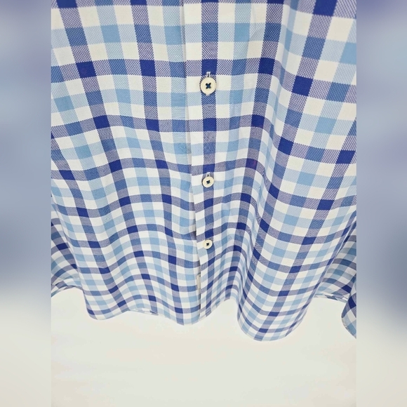 Peter Millar Short Sleeve Button Down Shirt Blue Plaid Stripes Size XL - Picture 8 of 11